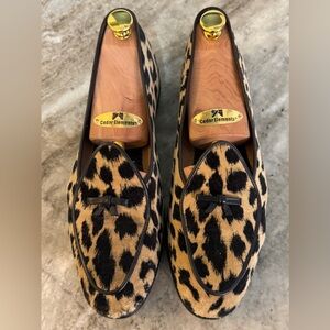Belgian Shoes Midinette Leopard Print Slipper Tan Loafer 8 Flats Jaguar Animal